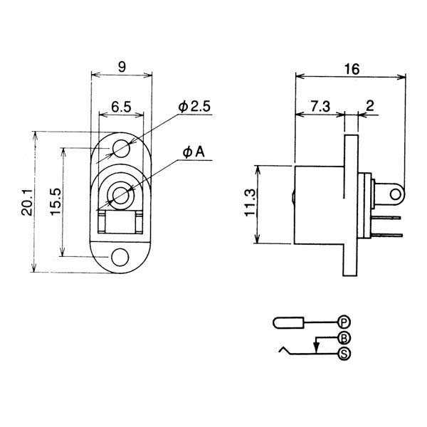 DCジャック 2.1mm パネル取付用【MJ-179A】