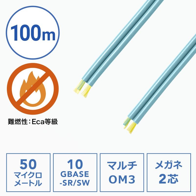 メガネ2芯光ファイバケーブルのみ100m(マルチOM3)【HKB-M2OM3-CB100】