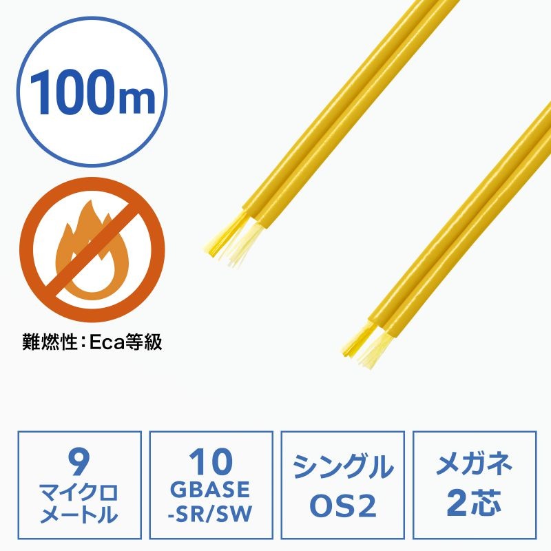 メガネ2芯光ファイバケーブルのみ100m(シングルモードOS2)【HKB-M2OS2-CB100】