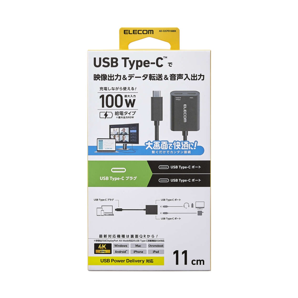 USB Type-C(TM)変換アダプター 2ポート/PD充電付き【AD-C2CPD100BK】
