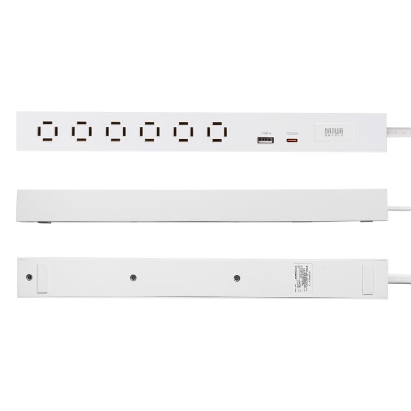 スリムタップ(AC6個口・A1＋C1・PD33W) 3m・ホワイト【TAP-SLIM6UC-3W】