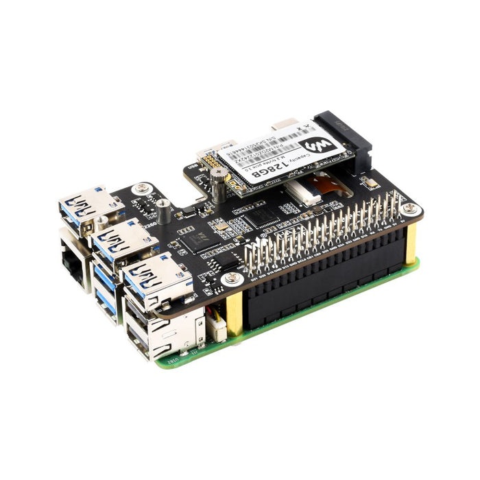 Waveshare Raspberry Pi 5用 PCIe - M.2 NVMe/4ch USB 3.2変換HAT+【WAVESHARE-31436】