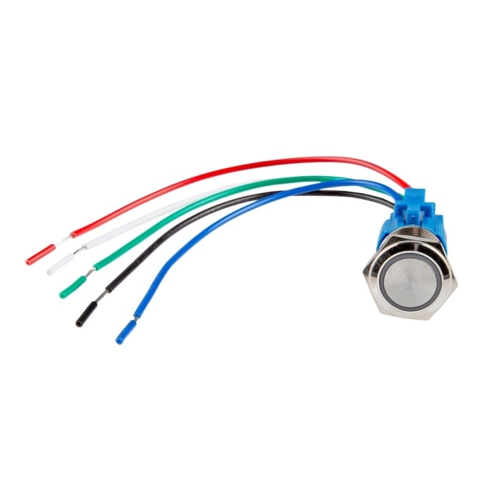 ステンレス製プッシュボタン ワイヤ付き モーメンタリ(16 mm/赤色LED)【SFE-COM-11966】