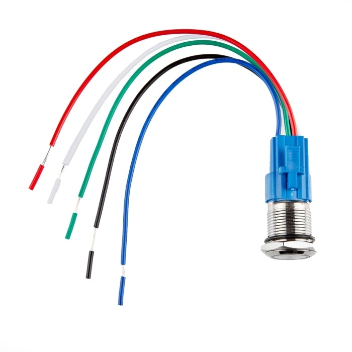 ステンレス製プッシュボタン ワイヤ付き モーメンタリ(16 mm/赤色LED)【SFE-COM-11966】