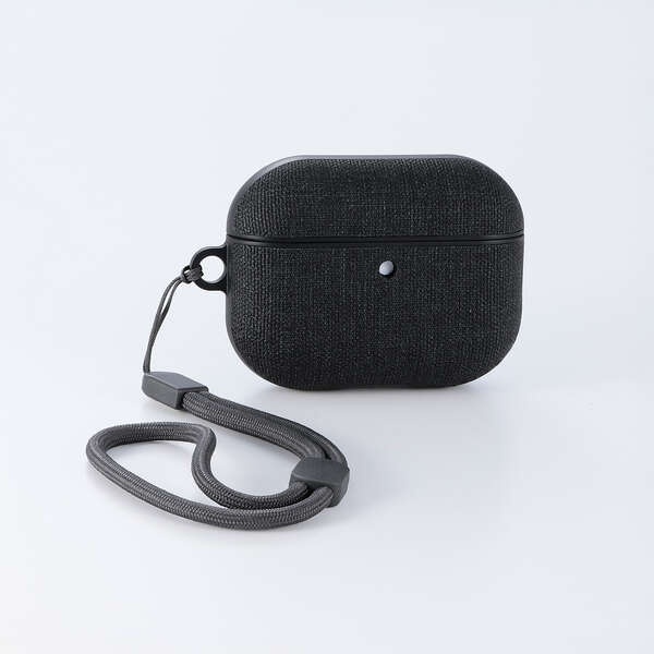 AirPods Pro 3対応/ファブリックケース/ストラップ付/ブラック【AVA-AP07CCBK】