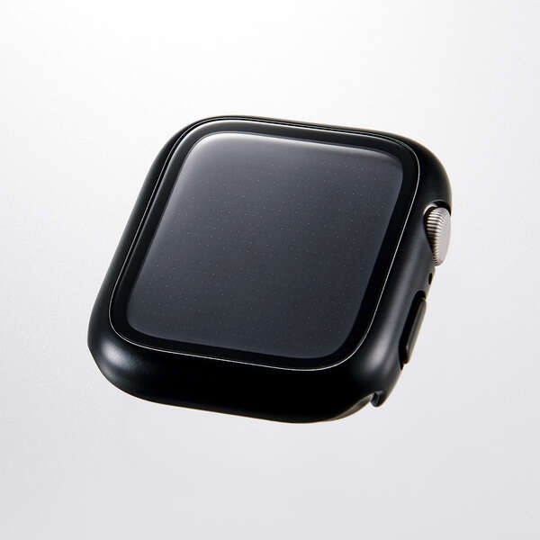 Apple Watch 44mm/フルカバーケース/プレミアムガラス/高透明/メタリック/ブラック【AW-25DFCGPBK】