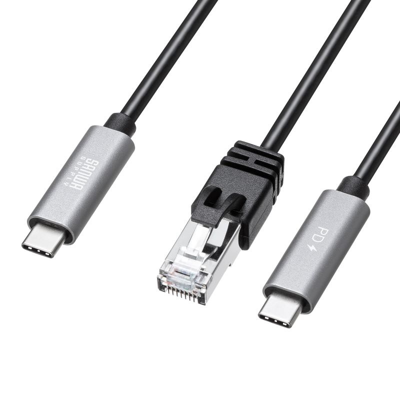 急速充電対応 USB Type-C LAN変換ケーブル（Gigabit対応・PD100W・1m）【KB-SL6CLANPD1BK】