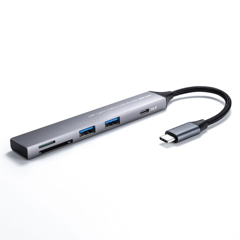 USB 5Gbps 3ポート スリム ハブ（カードリーダー付き）【USB-5TCPC28GM】