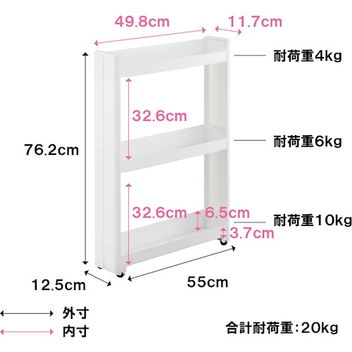 不動技研 スマートワゴンFit 55-3段 W F2546【013282】