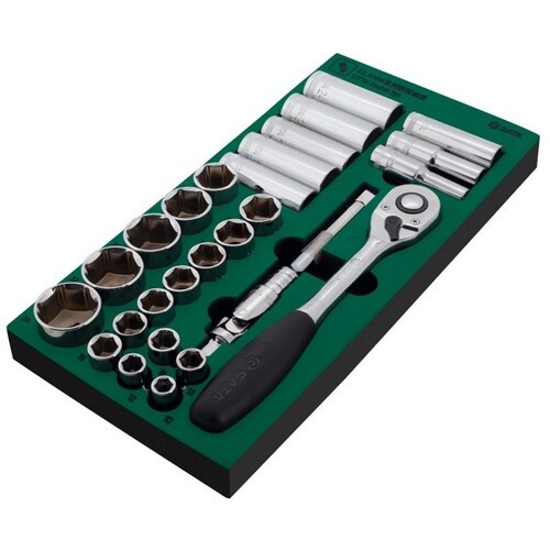 SATA 1/2”DRソケットレンチセット(6角タイプ)トレー入り【09903】