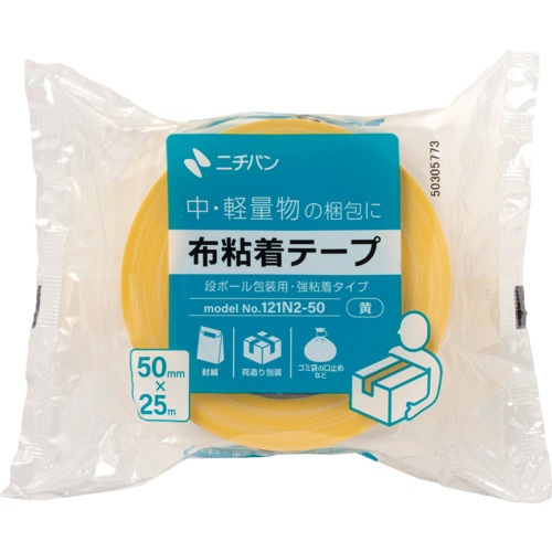 ニチバン ニチバン 布粘着テープ 121N 大巻 (中軽量物封かん用) 1巻入 黄 50X25【121N2-50】