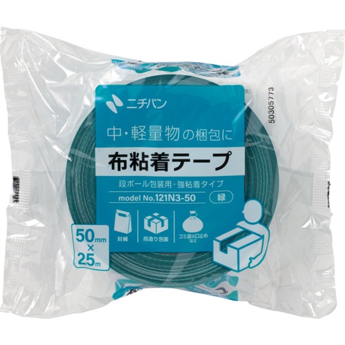 ニチバン ニチバン 布粘着テープ 121N 大巻 (中軽量物封かん用) 1巻入 緑 50X25【121N3-50】