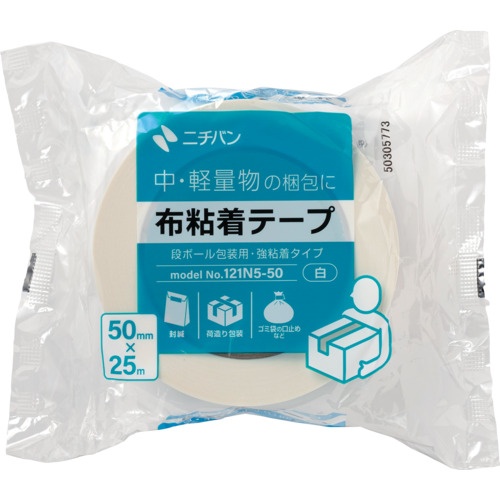 ニチバン ニチバン 布粘着テープ 121N 大巻 (中軽量物封かん用) 1巻入 白 50X25【121N5-50】