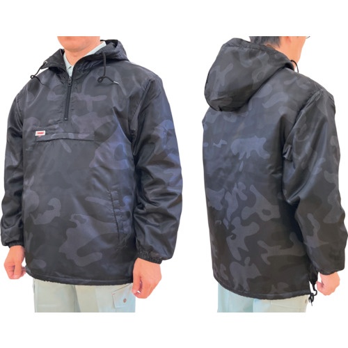 TEAGLES 17355 フード付き中綿キルトかぶりヤッケ ブラック迷彩M【17355-CAMO-M】