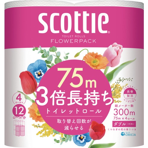 クレシア トイレットペーパー スコッティフラワーパック3倍長持ち4ロールダブル(22767/22775)【22775】