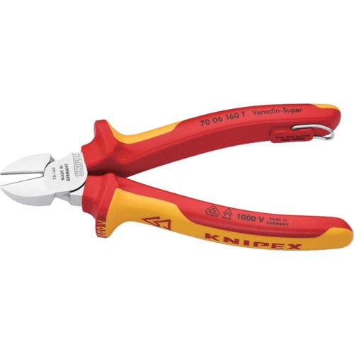 KNIPEX 絶縁電工ニッパー 1000V絶縁落下防止ハンドル 160mm【7006-160TBK】