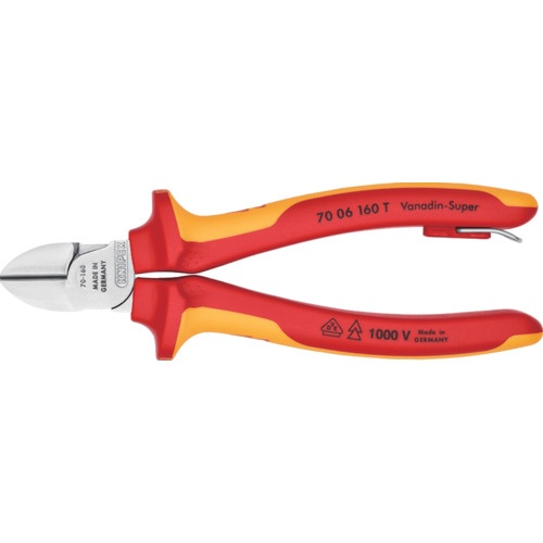 KNIPEX 絶縁電工ニッパー 1000V絶縁落下防止ハンドル 160mm【7006-160TBK】
