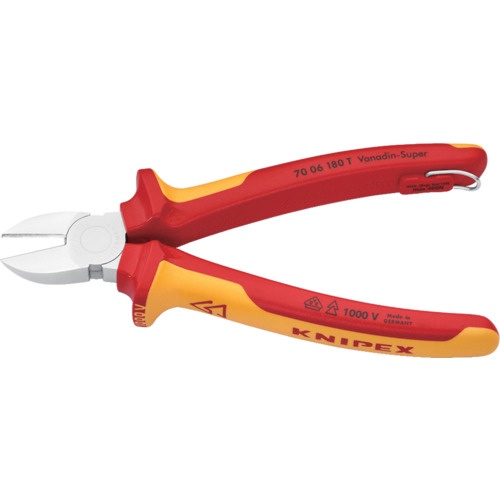 KNIPEX 絶縁電工ニッパー 1000V絶縁落下防止ハンドル 180mm【7006-180TBK】