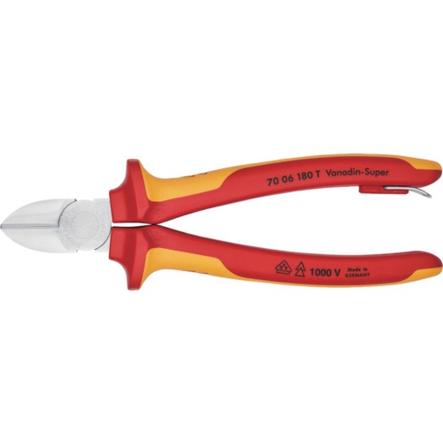 KNIPEX 絶縁電工ニッパー 1000V絶縁落下防止ハンドル 180mm【7006-180TBK】