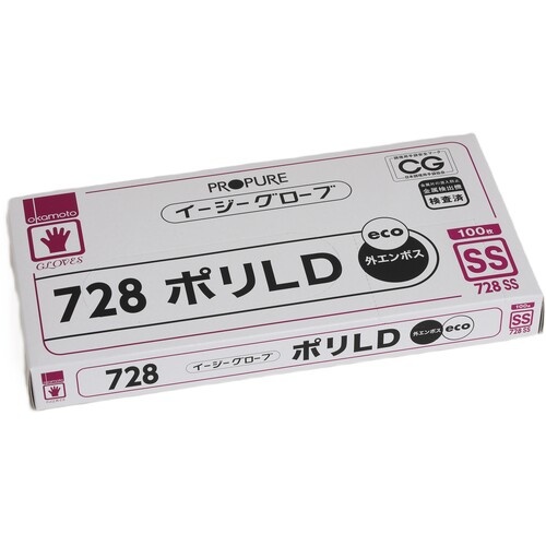 okamoto イージーグローブ728ポリLD外エンボス SS 100枚入【728SS】