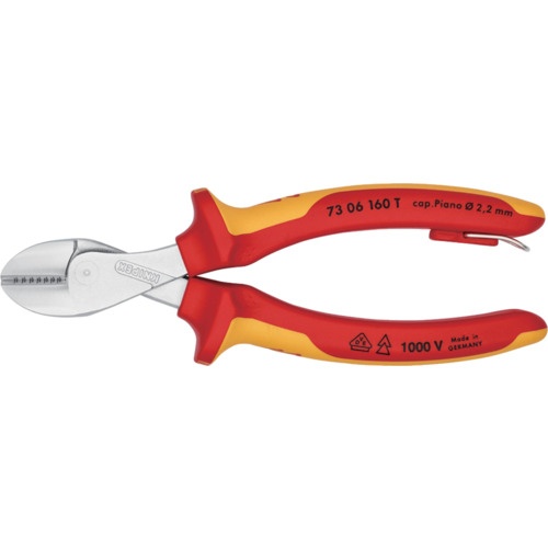 KNIPEX 絶縁コンパクトニッパー X-CUT 1000V絶縁落下防止ハンドル【7306-160TBK】