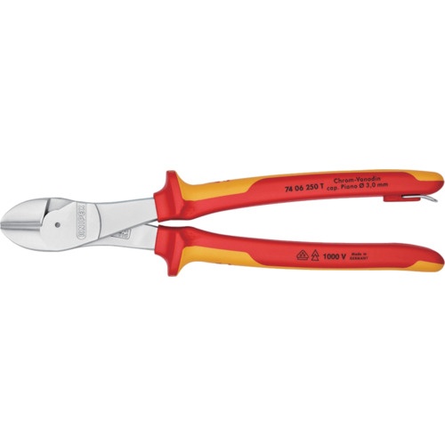 KNIPEX 絶縁1000V強力型ニッパー 落下防止 250mm【7406-250TBK】