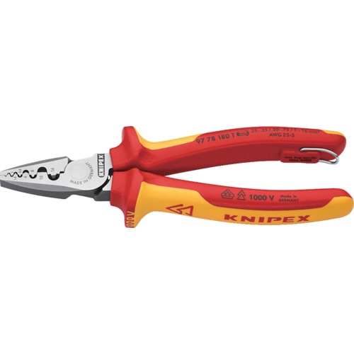 KNIPEX エンドスリーブ用絶縁圧着ペンチ 1000V絶縁 落下防止【9778-180TBK】