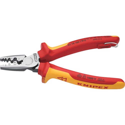 KNIPEX エンドスリーブ用絶縁圧着ペンチ 1000V絶縁 落下防止【9778-180TBK】