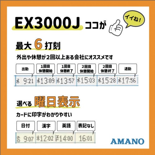 アマノ タイムレコーダーEXー3000J【EX3000J】