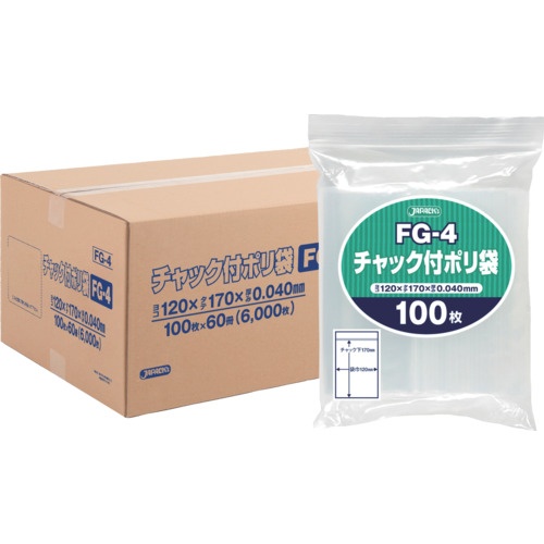 ジャパックス チャック付ポリ袋 FG-4 100枚 透明 厚み0.04mm【FG-4】
