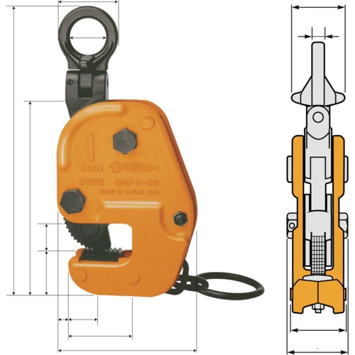 スーパー 横吊クランプ 自在型ロックハンドル式 細目仕様 基本使用荷重0.5t(RFIDチップ搭載/S・M・A・Я・T管理アプリ対応)【GVC0.5ENRF】