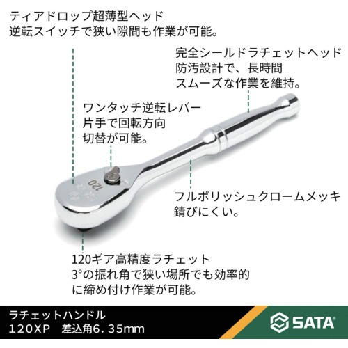 SATA ラチェットハンドル 120XP 差込角6.35mm【ST11974】