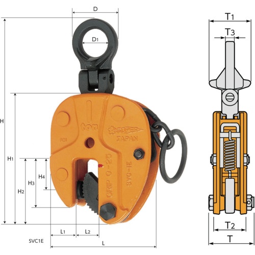 スーパー タテ吊クランプ 自在型ロックハンドル式 細目仕様 基本使用荷重0.5t(RFIDチップ搭載/S・M・A・Я・T管理アプリ対応)【SVC0.5ENRF】