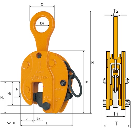 スーパー タテ吊クランプ(ロックハンドル式) 基本使用荷重2t(RFIDチップ搭載/S・M・A・Я・T管理アプリ対応)【SVC2HRF】