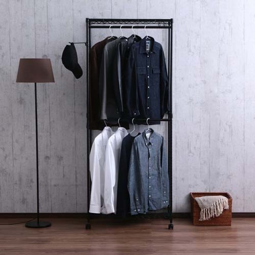 カラーメタル ワードローブ 2段タイプ ブラック【CMW2-75182-BK】