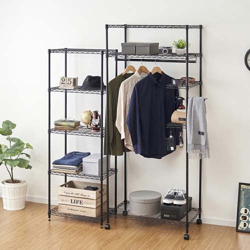 カラーメタル ワードローブ ラックタイプ ブラック【CMWR-75183-BK】