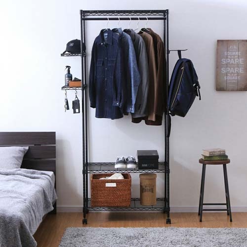 カラーメタル ワードローブ ラックタイプ ブラック【CMWR-75183-BK】