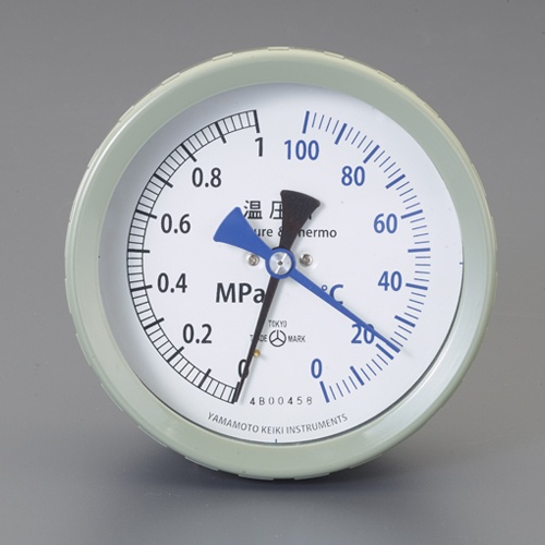 0- 100℃/0-0.6MPa/φ 100mm 温圧計(横型)【EA729PA-21】