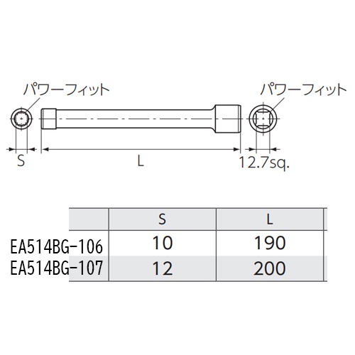 1/2インチDR/12mm ヘッドボルトソケット【EA514BG-107】