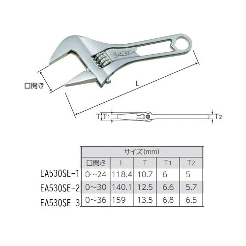 118mm/24mm モンキーレンチ(広口ショートサイズ)【EA530SE-1】