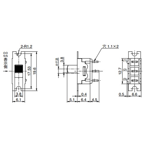 125V/3A 単極双投/小型スライドスイッチ【EA940DH-602A】