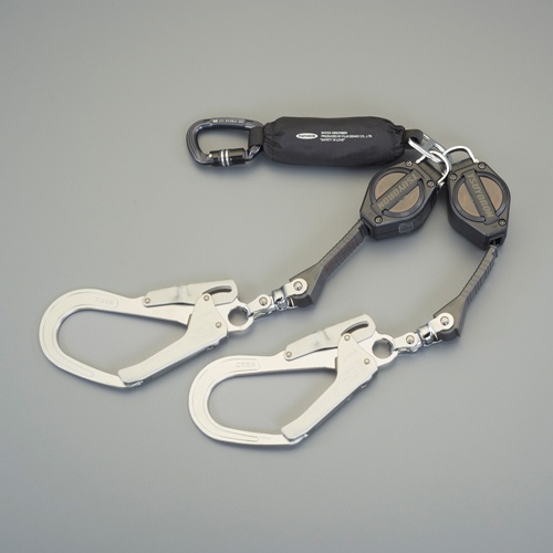 1650mm ツインランヤード(ハーネス・胴ベルト兼用/巻取式)【EA998FH-11】