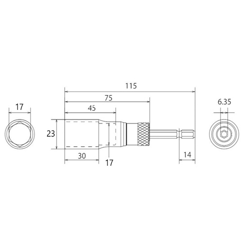 17mm 電ドルソケット(高耐久/ビット交換式)【EA612BG-17】