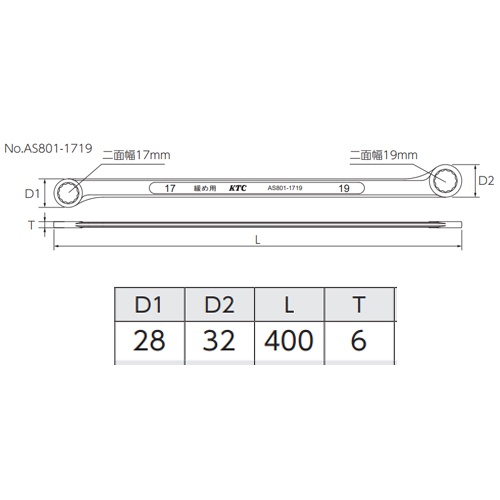 17x19mm ボールジョイントロックナットレンチ(緩め用)【EA501AE-11】