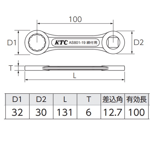 19mm ボールジョイントロックナットレンチ(締付用)【EA501AE-13】