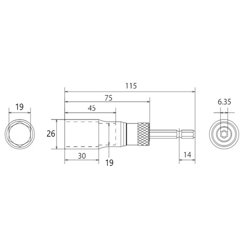 19mm 電ドルソケット(高耐久/ビット交換式)【EA612BG-19】