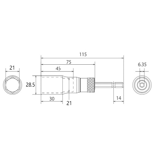 21mm 電ドルソケット(高耐久/ビット交換式)【EA612BG-21】