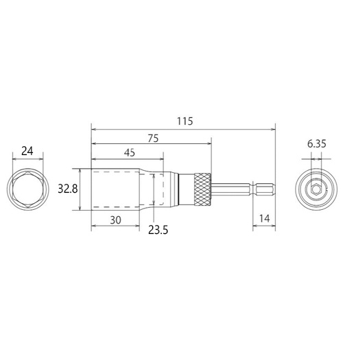 24mm 電ドルソケット(高耐久/ビット交換式)【EA612BG-24】