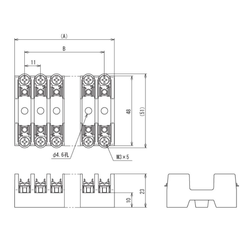 250V/10A/3極[6.4x30mm] ヒューズホルダー(横型)【EA940DL-63】