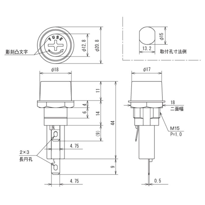 250V/10A[6.4x30mm] ヒューズホルダー(筒型)【EA940DL-95】